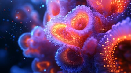 Fototapeta premium Abstract luminescent floral composition with bioluminescent particle effects