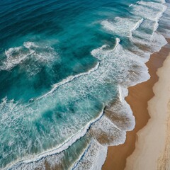 Fototapeta premium Top view of blue aqua sea water. Capture by drone. Capture sea wave and beach in summer by drone. 