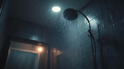 Dark Moody Bathroom Shower Close-Up Photography