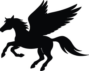 Flying pegasus silhouette vector illustration, Horse vector silhouette flying pegasus icon unicorn silhouette