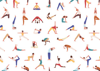 Seamless pattern of various yoga icon illustrations in vector style