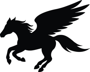 Flying pegasus silhouette vector illustration, Horse vector silhouette flying pegasus icon unicorn silhouette