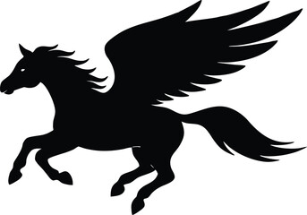 Flying pegasus silhouette vector illustration, Horse vector silhouette flying pegasus icon unicorn silhouette