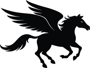 Flying pegasus silhouette vector illustration, Horse vector silhouette flying pegasus icon unicorn silhouette