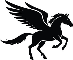 Flying pegasus silhouette vector illustration, Horse vector silhouette flying pegasus icon unicorn silhouette