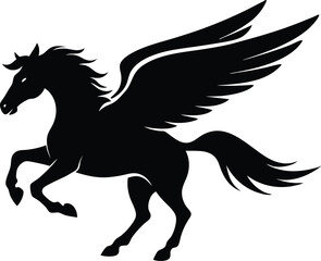 Flying pegasus silhouette vector illustration, Horse vector silhouette flying pegasus icon unicorn silhouette