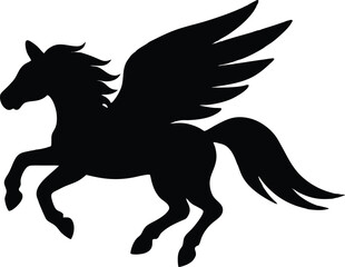 Flying pegasus silhouette vector illustration, Horse vector silhouette flying pegasus icon unicorn silhouette