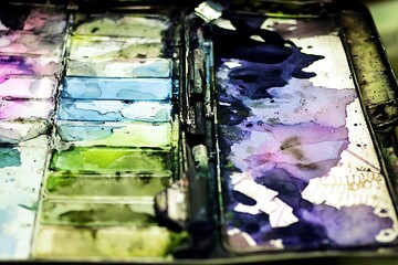 Watercolor palette used with vibrant color