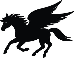 Flying pegasus silhouette vector illustration, Horse vector silhouette flying pegasus icon unicorn silhouette