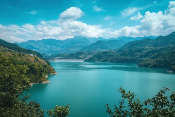 Obraz premium lake and mountains on sunny day