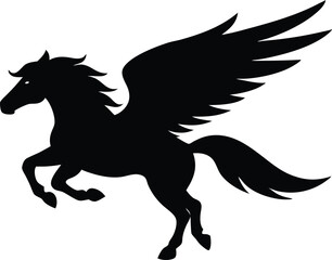 Flying pegasus silhouette vector illustration, Horse vector silhouette flying pegasus icon unicorn silhouette