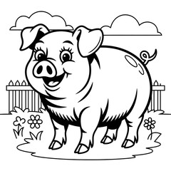Pig illustration vector style colouring page