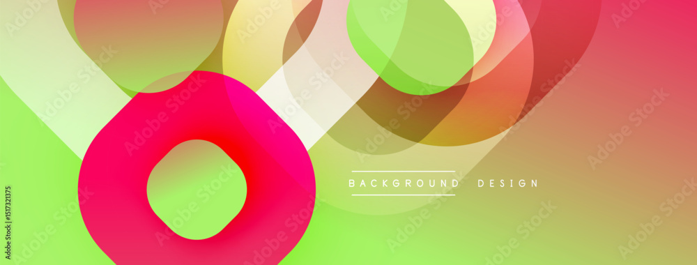 Poster Abstract vibrant design features overlapping circles. Colors blend, creating dynamic visual effect. Modern, smooth gradients dominate composition.