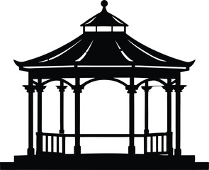 Elegant outdoor gazebo silhouette, Gazebo silhouette vector, Gazebo icon, Black gazebo park silhouette vector