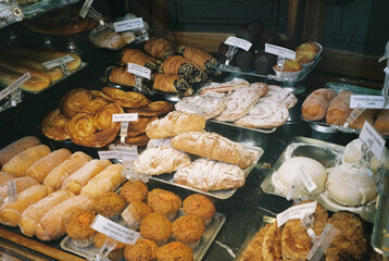 pastries on display in Barcelona, 35mm