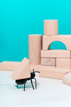 ant carrying a triangular building block