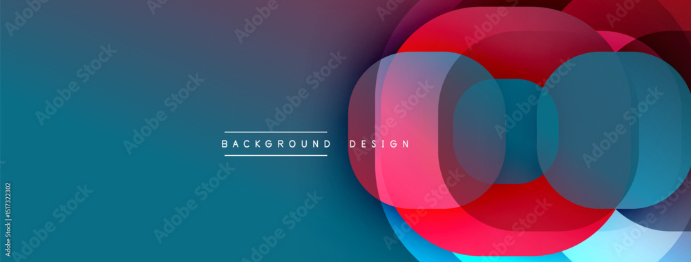 Aufkleber Abstract design features overlapping circles, vibrant colors, gradient background. Modern aesthetic, simple text element present.