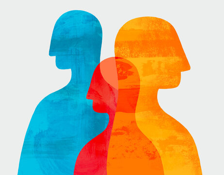 Abstract silhouettes depicting diverse figures in cohesive colors