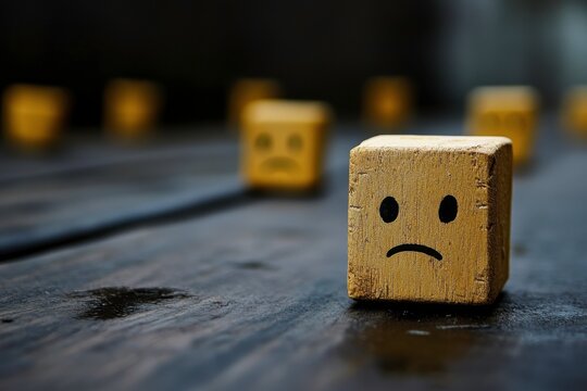 sad looking dice on wooden table