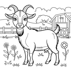 a goat coloring page line art 