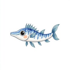 Fototapeta premium Cartoon Freshwater Fish with Blue Stripes and Big Eyes Illustration