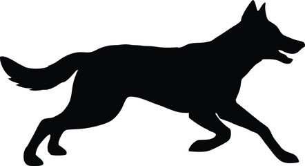 Running german shepherd silhouette, Vector flat hand drawn running shepherd dog silhouette isolated design