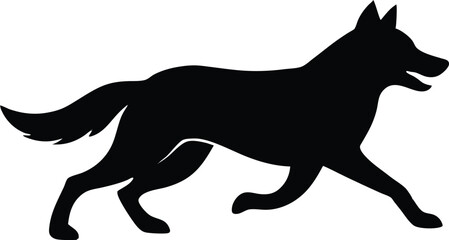 Running german shepherd silhouette, Vector flat hand drawn running shepherd dog silhouette isolated design