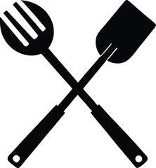 Grill fork and spatula tool silhouette vector, Spatula and fork sign silhouette. vector illustration