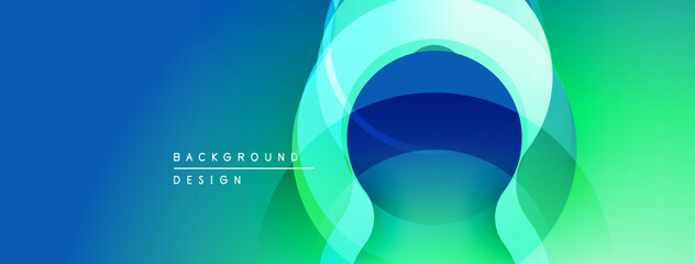 Abstract blue green gradient circles overlap. Modern design, smooth transitions create dynamic visual effect. Background suitable for presentations.