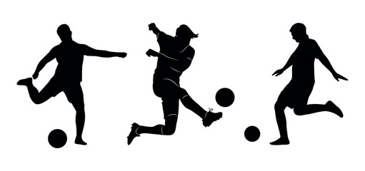 silhouette soccer player clipart. vector of silhouette set of soccer player kicking the ball