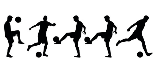 silhouette soccer player clipart. vector of silhouette set of soccer player kicking the ball