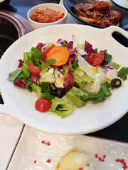 Vegetable salad is a Korean side dish served with main dishes