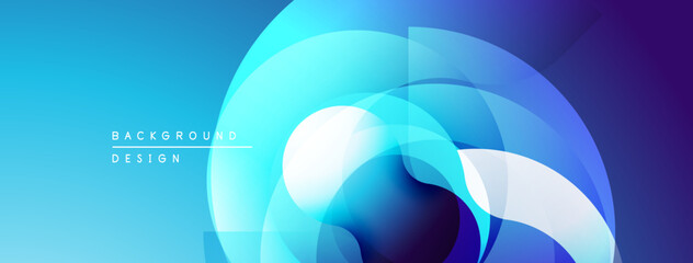 Abstract blue design. Overlapping circles create dynamic visual effect. Gradient shades offer modern aesthetic. Minimalist composition.