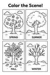 Coloring Page Four Seasons Tree Activity for Kids