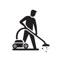 Silhouette of man cleaning with vacuum cleaner equipment vector on a white background.
