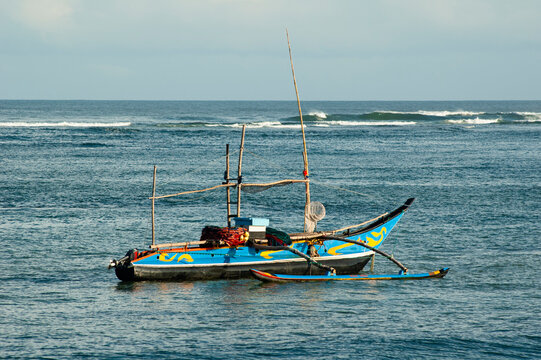 Fishing vessel moored off the coast, Sri Lanka.