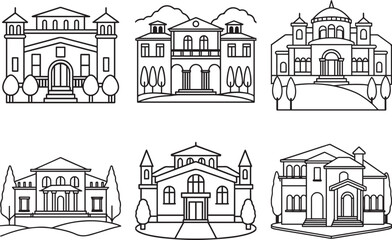 Obraz premium Set of villa outline vector illustration, line art
