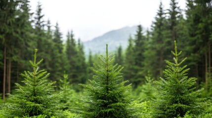 Fototapeta premium Lush Green Fir Trees in Mountain Forest