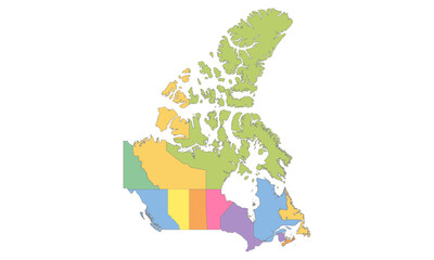Multicolor Map of Canada with Provinces and Territories