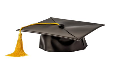 Graduation cap with yellow tassel on a transparent background 