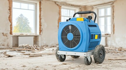 Fototapeta premium Blue air dehumidifier in a room under renovation.