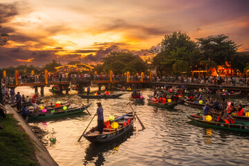 Lantern Boats And Tourists Hoi