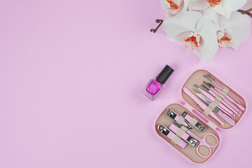 This is an essential Nail Care Kit featuring delightful Pink Nail Polish for manicures