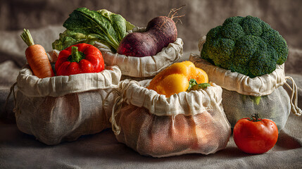 Fresh Vegetables in Reusable Produce Bags Sustainable Food Shopping