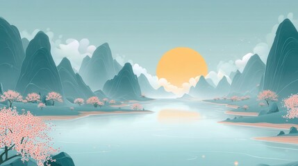 Peaceful Mountain Lake Scenery at Sunrise