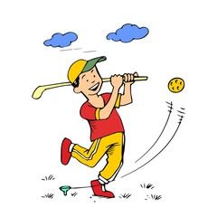 A golfer character hand drawn sketch on white background