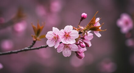 Obraz premium 春の柔らかなピンクの花びら 優しく咲く桜の枝