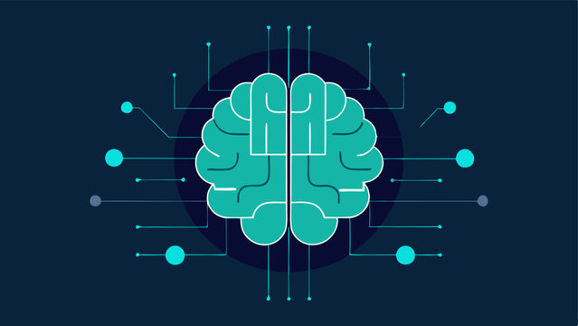 AI Brain Analysis An illustration showing a stylized human brain with highlighted areas and digital grid lines symbolizing AI processing MRI scans for neurological disorders.