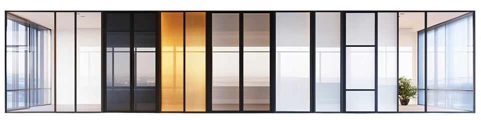 Modern office interior with many glass partitions