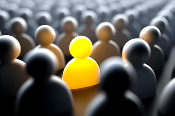 A single yellow figure stands out among numerous gray figures, symbolizing individuality and uniqueness.